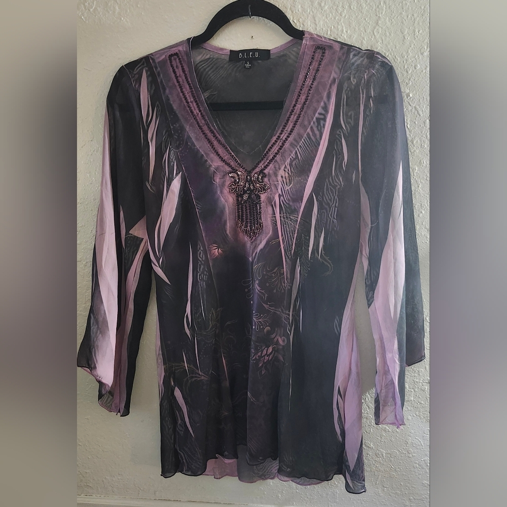 Elegant Sheer Pink and Black Blouse